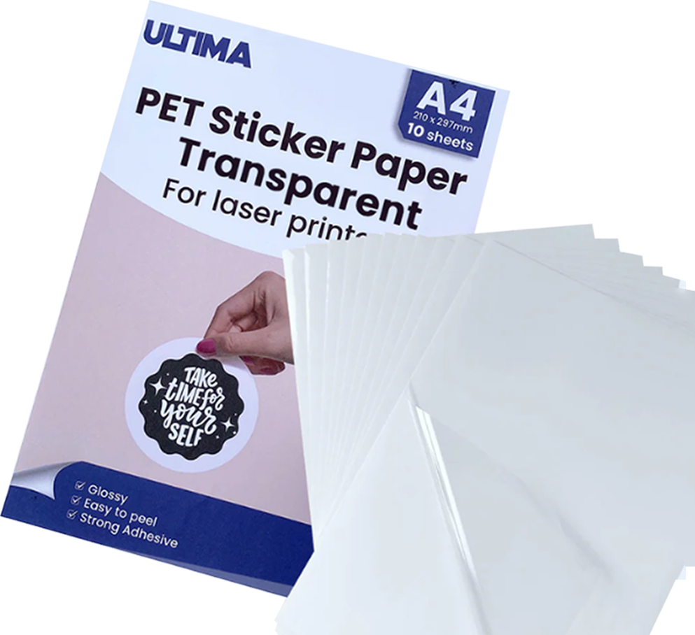 ULTIMA - PET STICKER PAPER A4 ( TRANSPARENT  & WHITE )