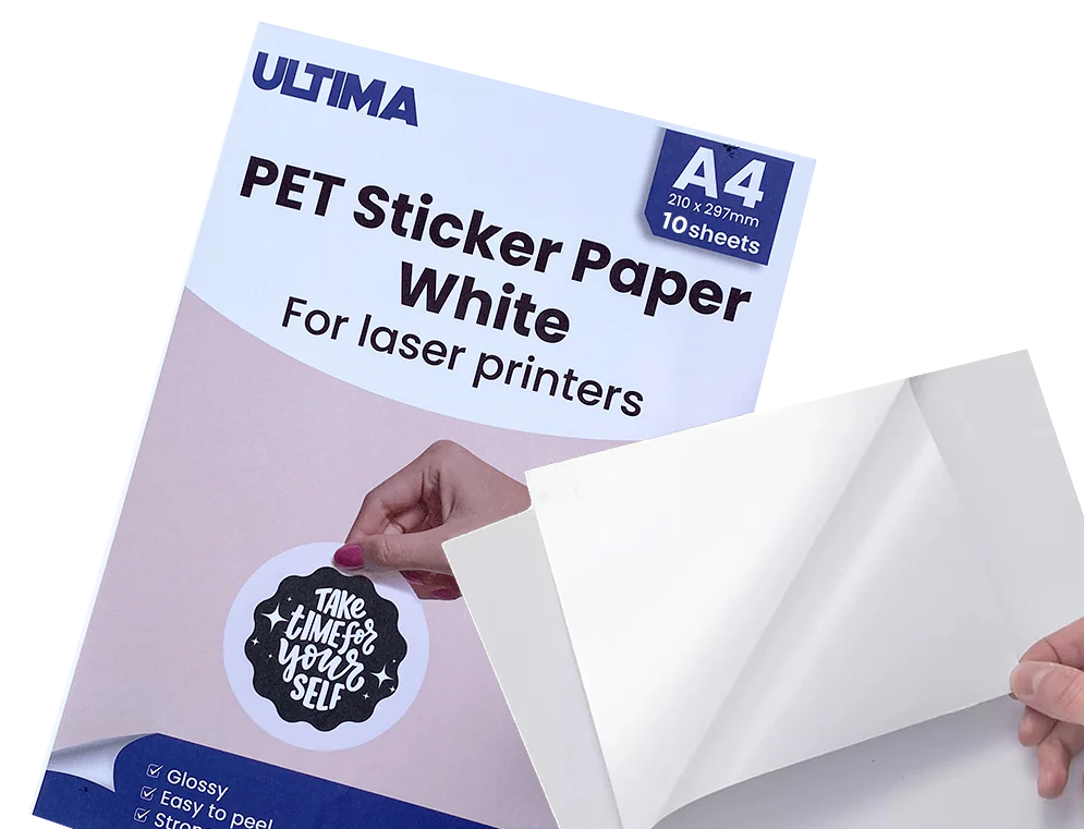 ULTIMA - PET STICKER PAPER A4 ( TRANSPARENT  & WHITE )